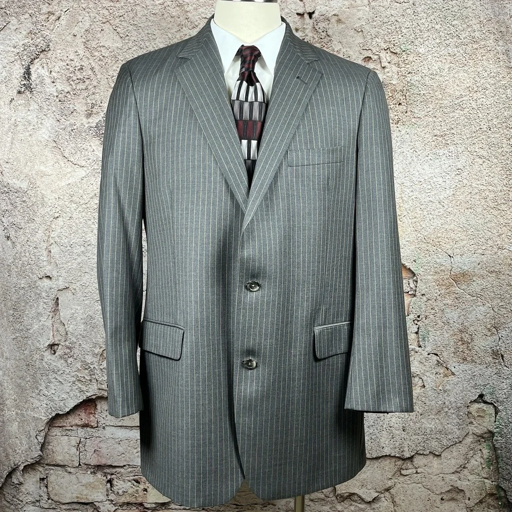 Brooks Brothers Blazer Mens 42L Gray Pinstripes 100% Wool Two Button USA Union